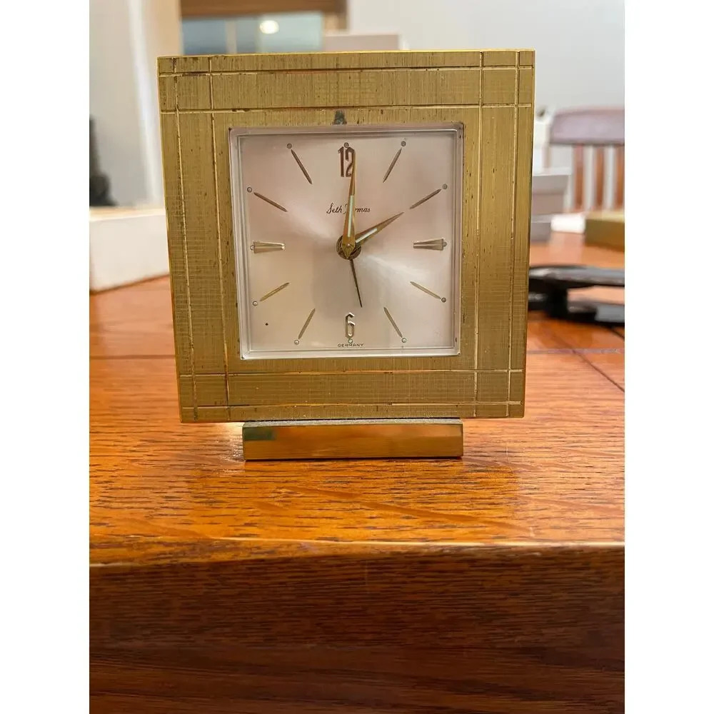 Rare Vintage Seth Thomas 'Portrait' 40 Hour Alarm Clock Brass Silver Dial